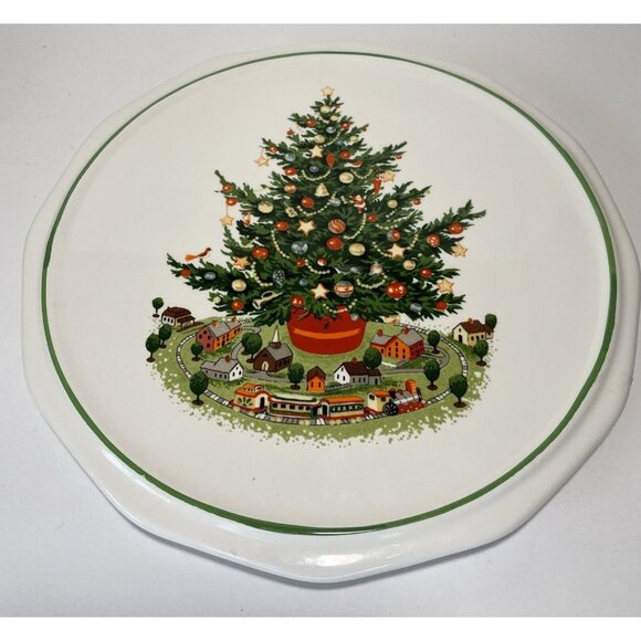 Pfaltzgraff Christmas Heritage Tree 8 1/2 Inch Trivet White Round Cheese Tray - Picture 1 of 5
